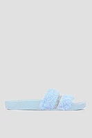 Ardene Kids Slingback Sandals With Faux Fur Detail in Light Blue | Size