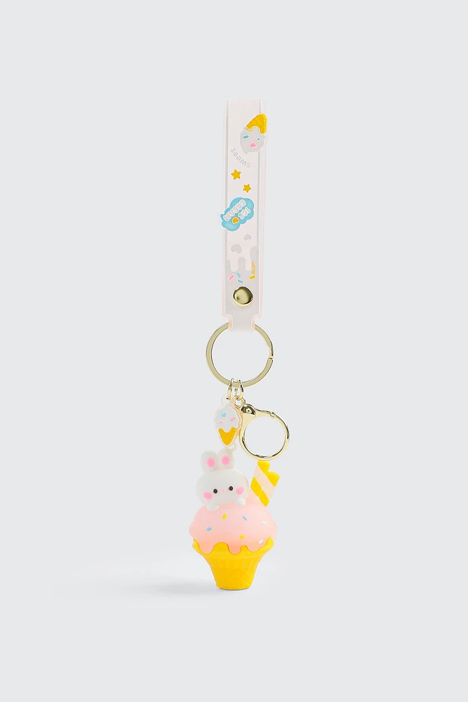Ardene Kids Bunny Ice Cream Keychain in Light Pink