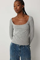 Ardene Basic Long Sleeve Square Neck T-Shirt in | Size | Cotton/Elastane | Eco-Conscious