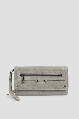 Ardene Wallet with Zipper Accent in Grey | Faux Leather/Polyester