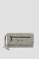 Ardene Wallet with Zipper Accent in Grey | Faux Leather/Polyester