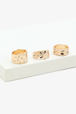 Ardene 3-Pack of Gold Tone Chunky Rings | Size
