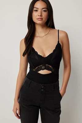 Ardene Lace Bodice Bodysuit in Black | Size | Nylon/Spandex