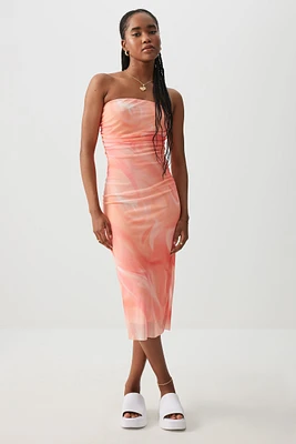 Ardene Ruched Side Mesh Tube Dress in Medium Pink | Size | Polyester/Elastane