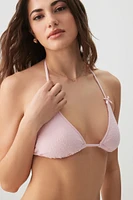 Ardene Textured Flower Triangle Bikini Top in Light | Size | Polyester/Elastane | Microfiber