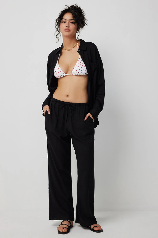 Ardene A.C.W. Wide Leg Linen Blend Pants in Black | Size | Rayon