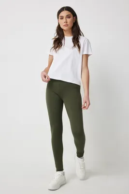 Ardene Super Soft Wide Waistband Leggings in Khaki | Size | Polyester/Spandex