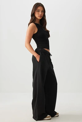 Ardene Wide Leg Sweatpants with Foldover Waistband in | Size | Polyester/Cotton | Fleece-Lined