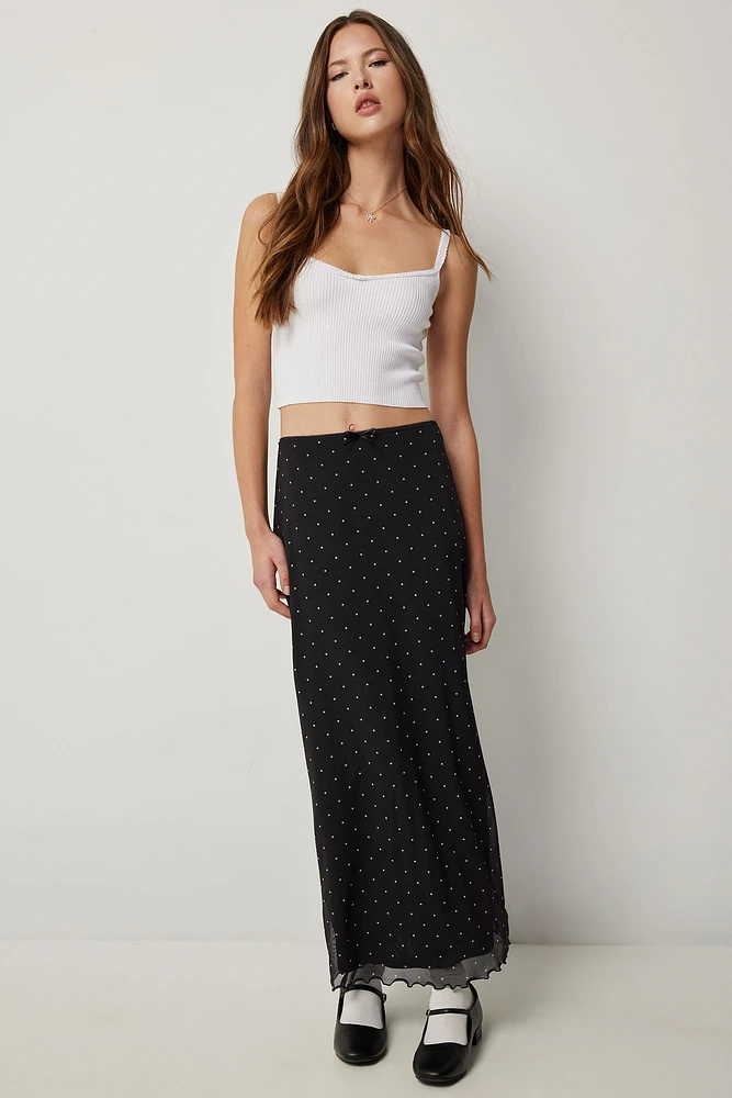 Ardene Printed Mesh Maxi Skirt in Black | Size | Polyester/Spandex