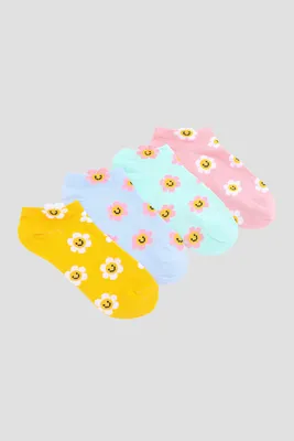 Ardene Kids 4-Pack of Smiley Flower Ankle Socks | Polyester/Spandex