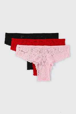 Ardene 3-Pack Lace Cheeky Panty Panties in Light Pink | Size | Nylon/Elastane