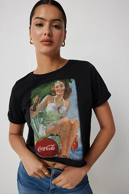 Ardene Coke Poster Boxy T-Shirt in Black | Size