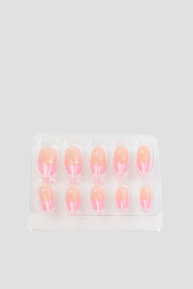 Ardene Pink Tip Almond Shaped Fake Nails