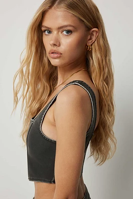 Ardene Washed Faux Leather Ultra Crop Bustier in Black | Size | Faux Leather/Polyester