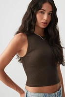 Ardene Basic Crop Picot Trim High Neck Tank Top in | Size | Polyester/Elastane