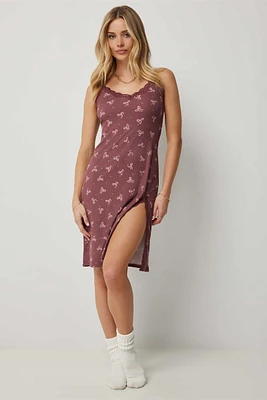 Ardene Super Soft Nightie with Slit in Medium Pink | Size | Polyester/Elastane | Eco-Conscious