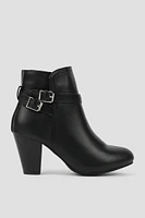 Ardene Cone Heel Double Strap Booties in Black | Size | Faux Leather | Eco-Conscious