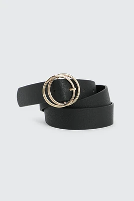Ardene Double Circle Belt in Black | Size | Faux Leather