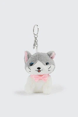 Ardene Plush Dog Keychain in Grey