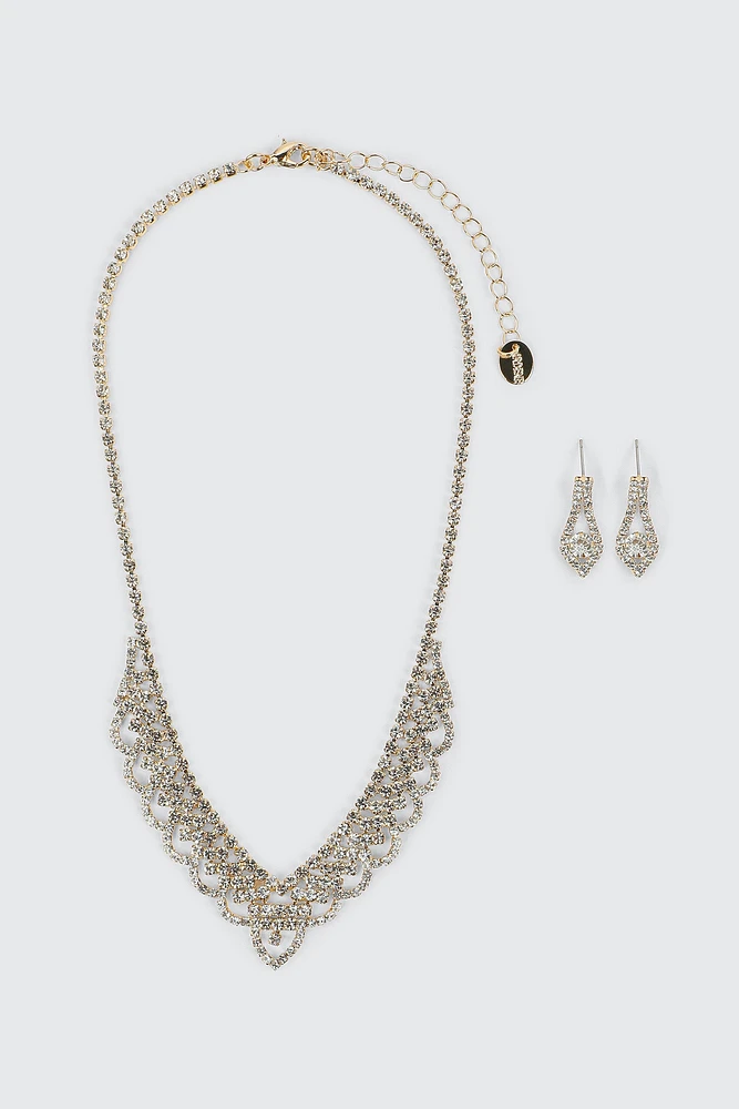 Ardene Ornate Necklace & Earring Set in Gold | Stainless Steel