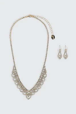 Ardene Ornate Necklace & Earring Set in Gold | Stainless Steel