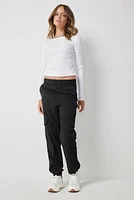 Ardene Smooth Stretch Cargo Joggers in Black | Size | Polyester/Spandex