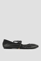 Ardene Lace Up Square Toe Ballet Flats in Black | Size | Faux Leather | Eco-Conscious