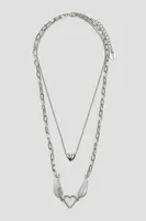 Ardene Two-Row Winged Heart Necklace in Silver