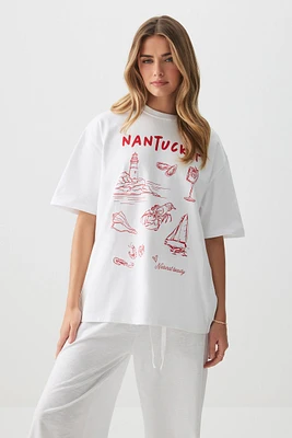Ardene Oversized Graphic T-Shirt in White | Size | 100% Cotton