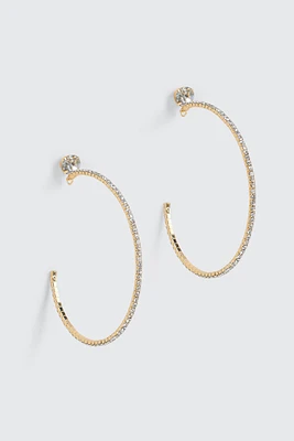 Ardene Large Rhinestone Hoop Earrings in Gold | Stainless Steel