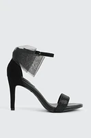 Ardene High Heel Sandals with Bow Detail in Black | Size | Faux Leather/Faux Suede