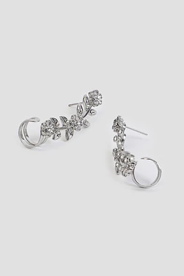 Ardene Floral Crawler Cuff Earrings in Silver | Stainless Steel