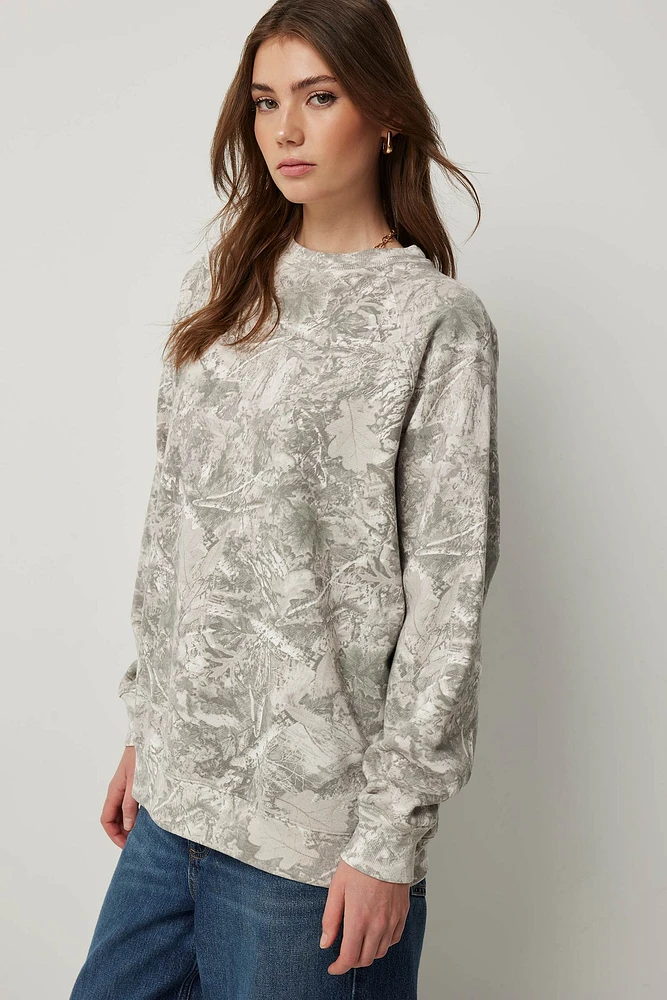 Ardene Camouflage Raglan Sweatshirt in Light Grey | Size | Polyester/Cotton | Fleece-Lined