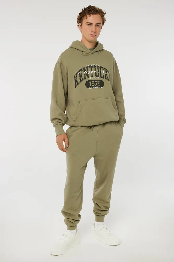 Ardene Man Solid Sweatpants For Men in Khaki | Size | Polyester/Cotton |  Fleece-Lined