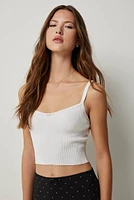 Ardene Lace Trim Tank Top in White | Size Medium | Nylon/Viscose