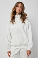 Ardene Oversized Half-Zip Mock Neck Sweatshirt in White | Size | Polyester/Cotton | Eco-Conscious