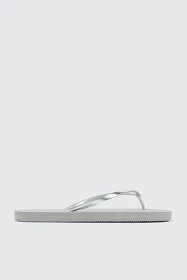 Ardene Shiny Flip-Flops Sandals in Silver | Size | Eco-Conscious