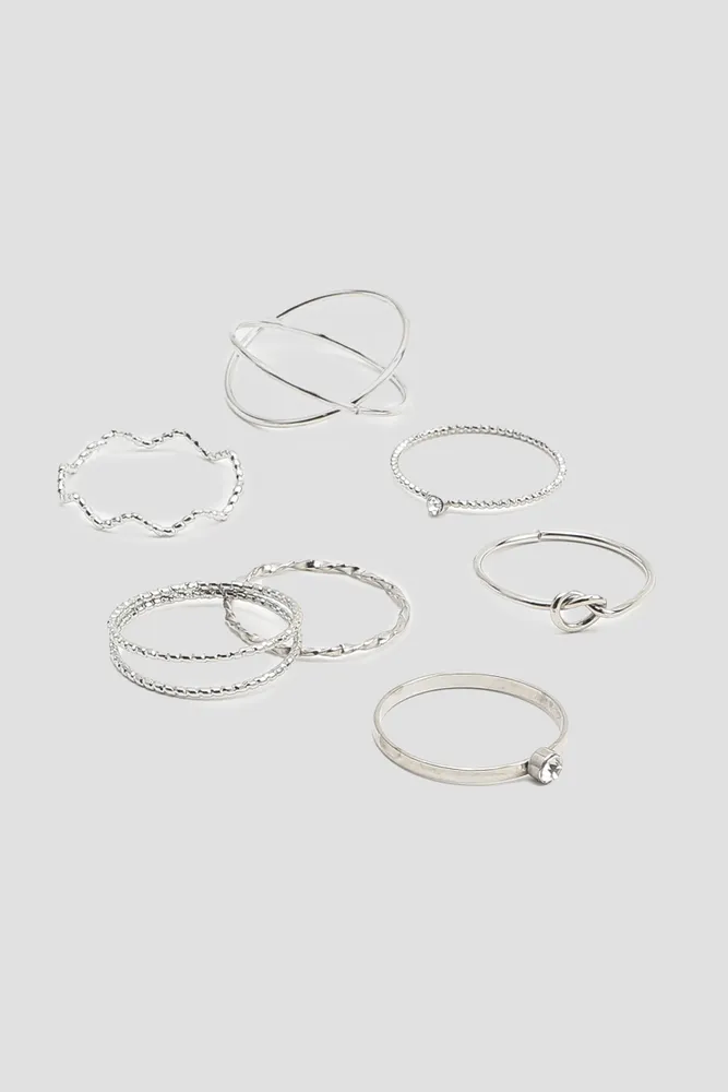 Ardene 10-Pack Thin Silver Tone Rings | Size Small