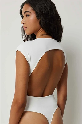 Ardene Contour Open Back Cap Sleeve Bodysuit in White | Size | Elastane/Polyamide