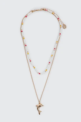 Ardene Two-Row Dolphin Necklace in Gold