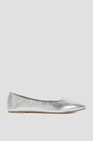 Ardene Classic Pointy Flats in Silver | Size | Faux Leather/Faux Suede