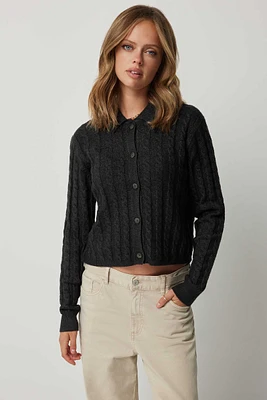 Ardene Polo Collar Cardigan in Black | Size