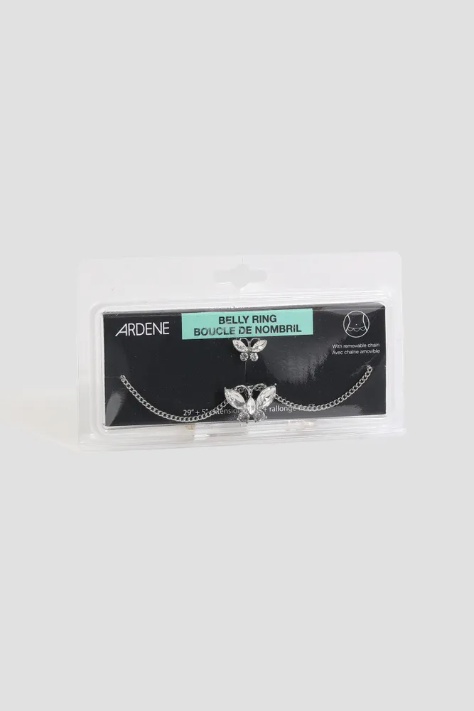 Ardene Butterfly Gem Navel Piercing with Chain in Silver