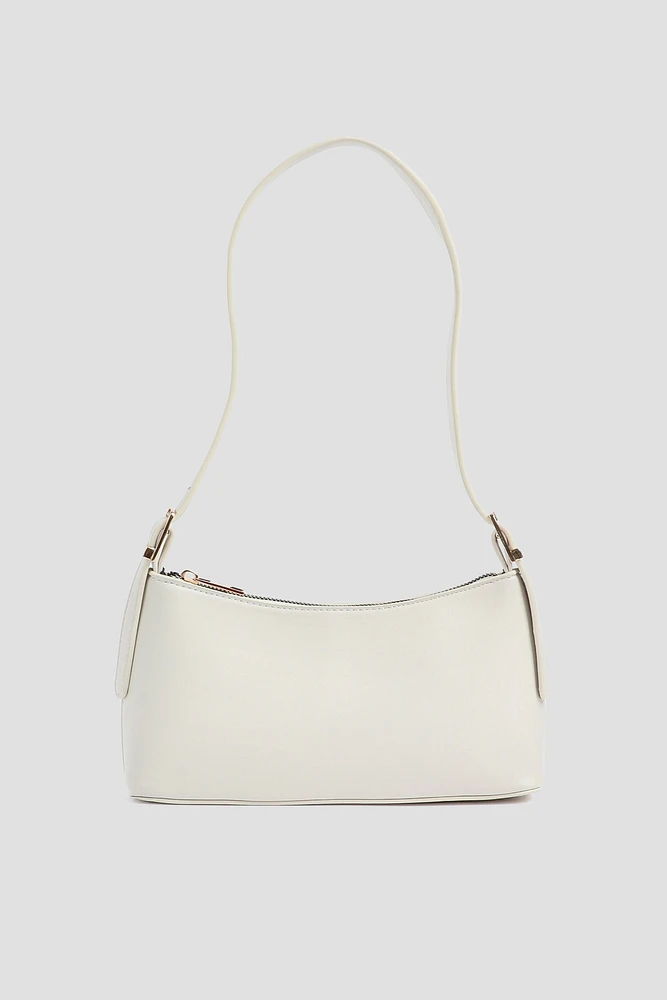 Ardene Faux Leather Baguette Bag in White | Faux Leather/Polyester