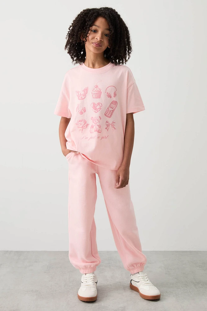 Ardene Kids Solid Sweatpants in Light Pink | Size | Polyester/Cotton | Fleece-Lined