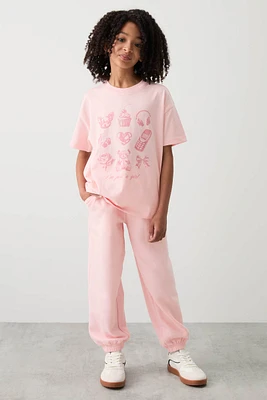 Ardene Kids Solid Sweatpants in Light Pink | Size | Polyester/Cotton | Fleece-Lined