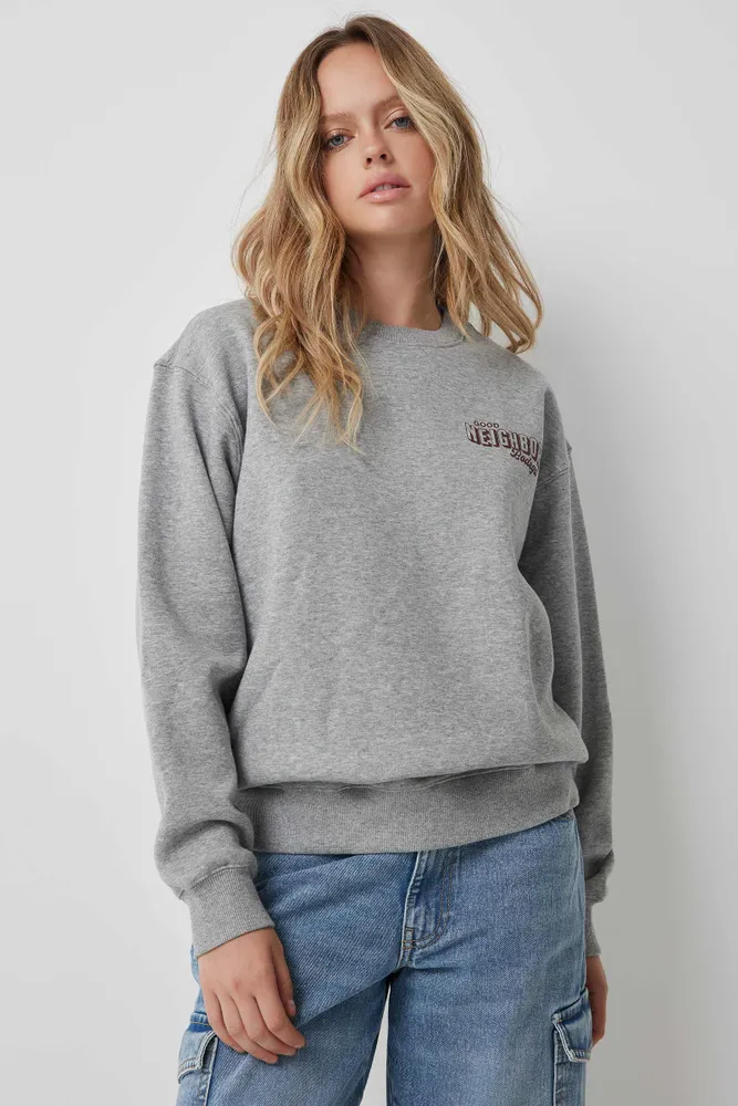 Ardene Graphic Hoodie in Light Grey, Size, Polyester/Cotton, Fleece-Lined