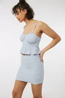 Ardene Mini Shirred Skirt in Light Blue | Size | Polyester/Spandex