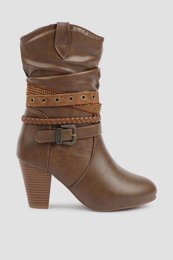 Ardene Cowboy Inspired Boots in Brown | Size | Faux Leather | Eco-Conscious