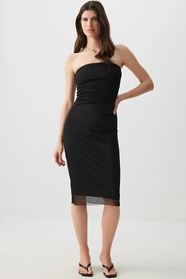 Ardene Ruched Side Mesh Tube Dress in | Size | Polyester/Elastane